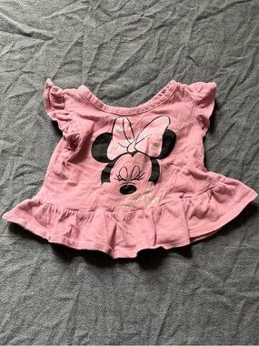 Disney baby pink Minnie Mouse ruffled short sleeve shirt